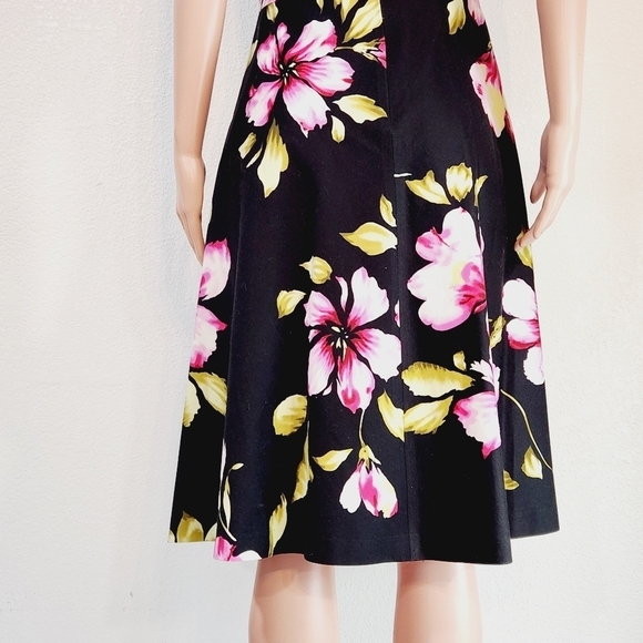 Donna Ricco Black Tropical Floral Hibiscus Print Sleeveless Sundress - Picture 9 of 11